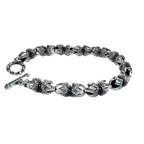 Sterling silver eagle claw link bracelet with T-bar clasp full view on white background