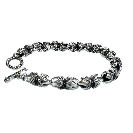 Sterling silver eagle claw link bracelet with T-bar clasp full view on white background