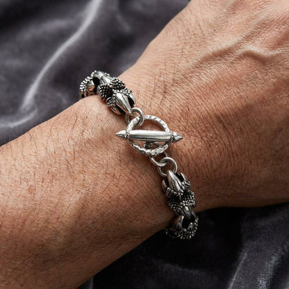 Handcrafted 925 sterling silver bracelet T-bar toggle clasp close-up with hallmark stamp
