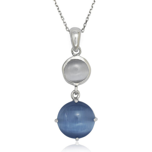 Sterling Silver Light and Dark Blue Cat’s Eye Necklace
