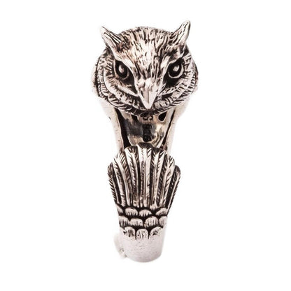 Sterling silver animal owl ring with feather detail