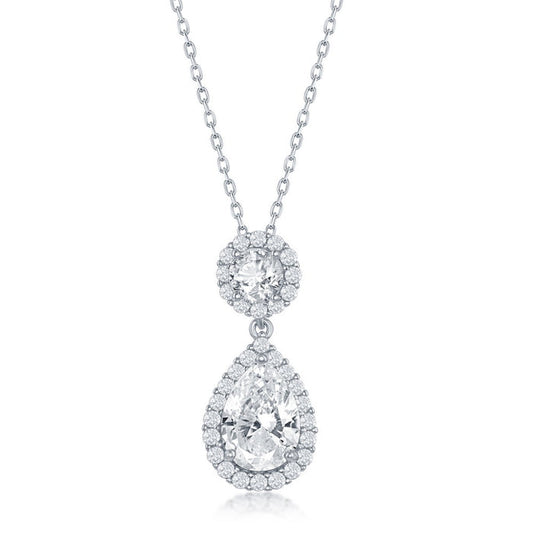 Sterling Silver Round and Pearshaped CZ Necklace (93103)