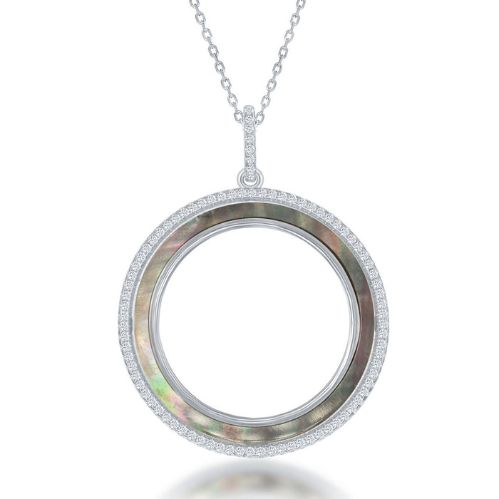 Sterling Silver Round Open Abalone CZ Circle Pendant (90988)