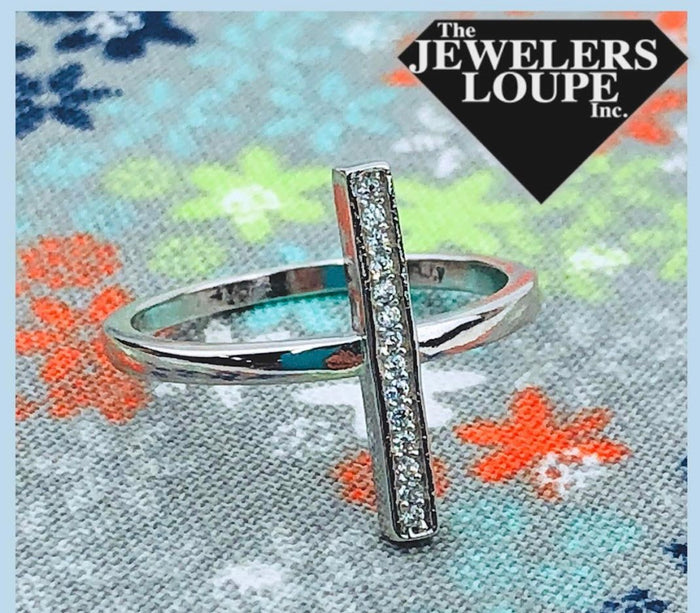 Sterling Silver Single Vertical CZ Bar Ring