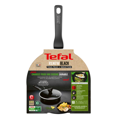 Tefal Renew Black Ceramic Non-stick Sautepan + Lid 24cm