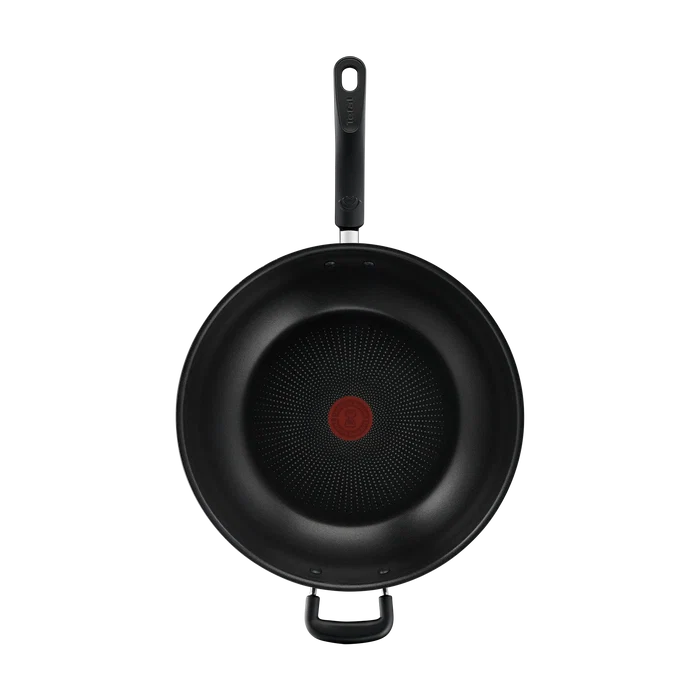 Tefal Specialty Hard Anodised Non-Stick Wok 32cm + Lid top view interior non-stick coating with thermo-signal