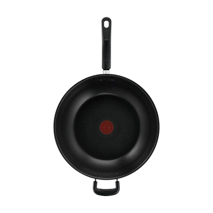 Tefal Specialty Hard Anodised Non-Stick Wok 32cm + Lid top view interior non-stick coating with thermo-signal