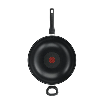 Tefal Specialty Non-Stick Wok 32cm + Lid top view with non-stick coating and thermo-signal