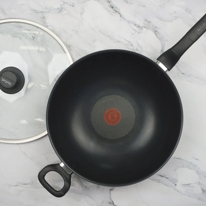 Tefal Specialty Non-Stick Wok 32cm + Lid on kitchen bench