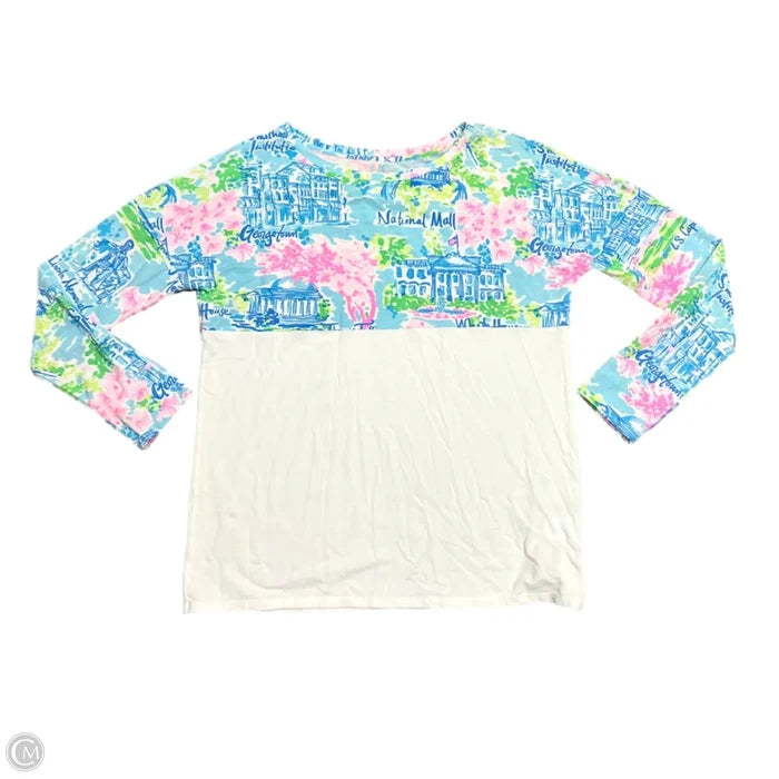 Top Long Sleeve Designer By Lilly Pulitzer In Blue & White, Size: S