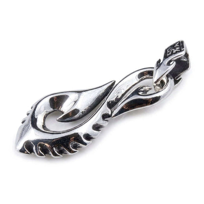 Spiral tribal fishhook pendant in .925 sterling silver, full front view of the polished swirl design
