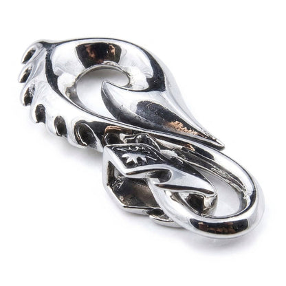 Carved spine grooves and serrated edges on a .925 sterling silver tribal fishhook pendant