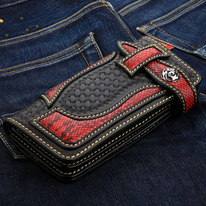 Tribal Woven Red Genuine Leather Long Biker Wallet