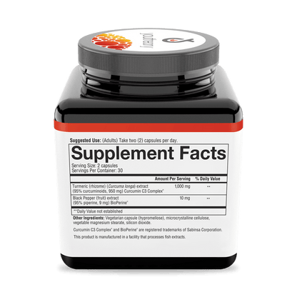 TX.00714 Youtheory Turmeric Extra Strength 60 Capsules Nutrition Facts Panel