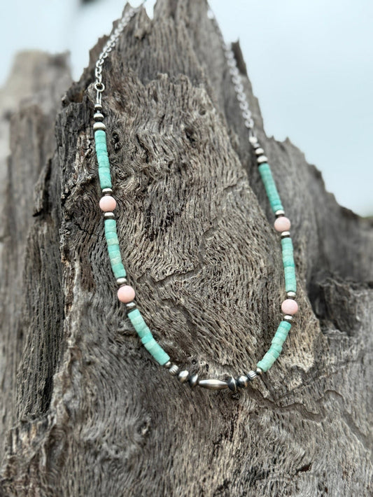 Turquoise And Blush Beaded Necklace