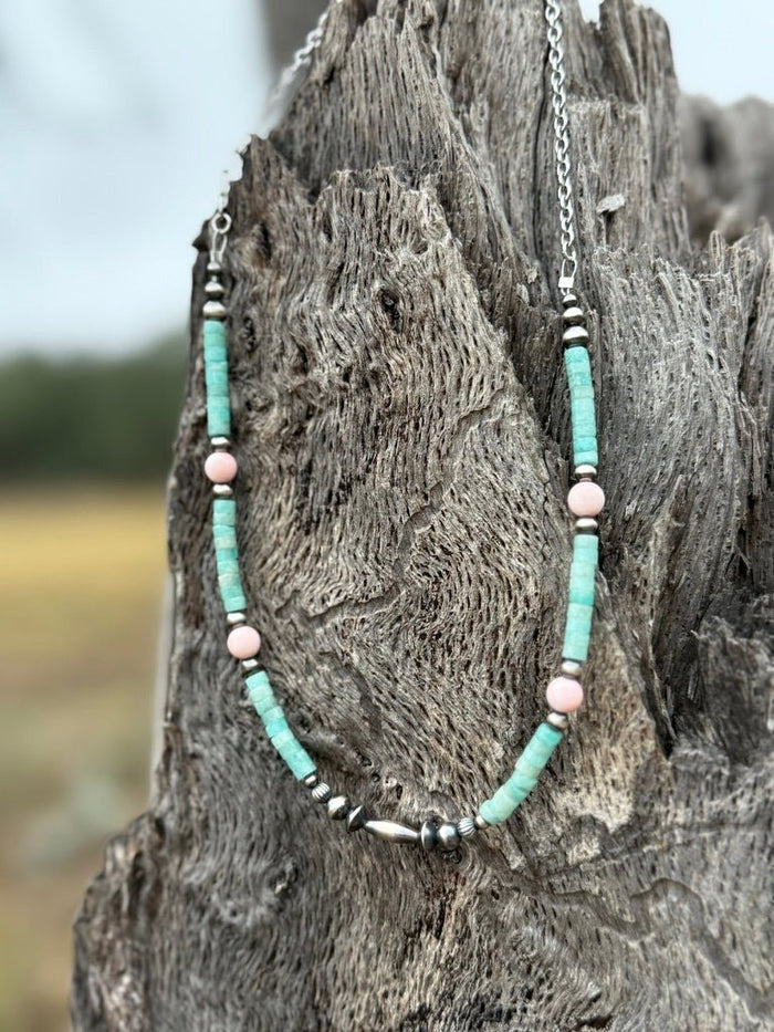 Turquoise And Blush Beaded Necklace