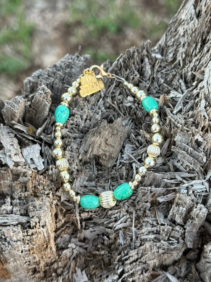 Turquoise And Gold Beaded Bracelet