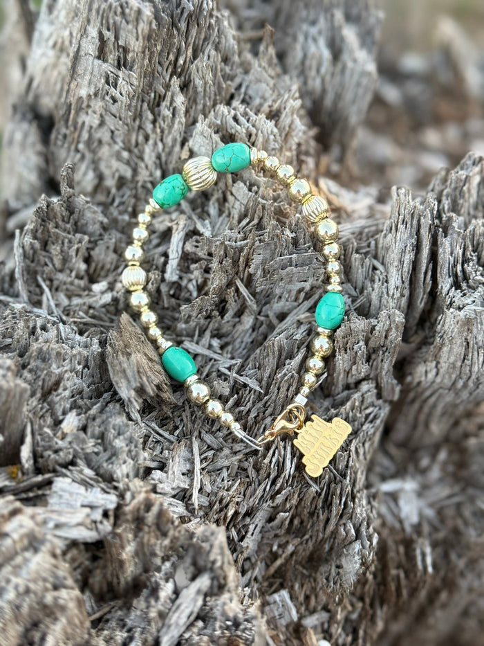 Turquoise And Gold Beaded Bracelet