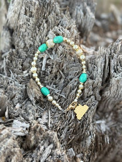 Turquoise And Gold Beaded Bracelet