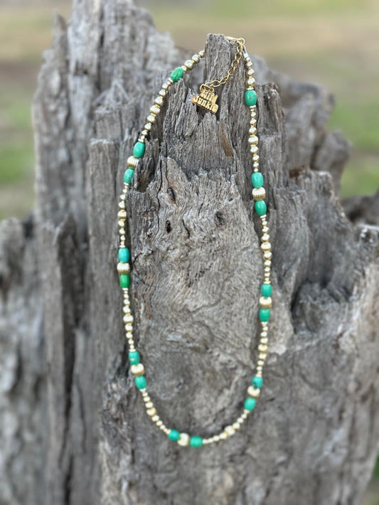 Turquoise And Gold Beaded Necklace