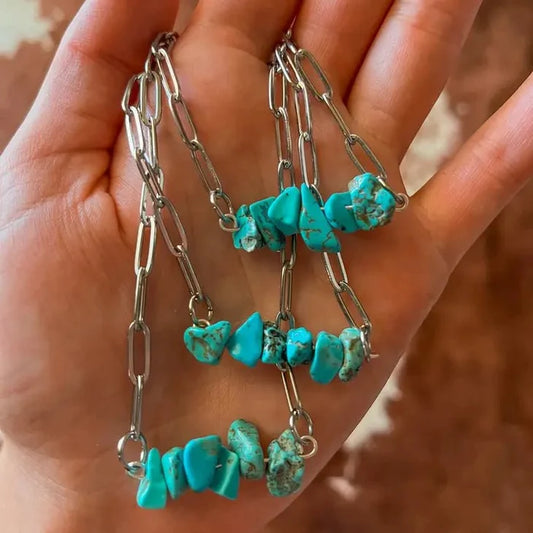Turquoise Chips Paperclip Chain NecklaceTurquoiseOS