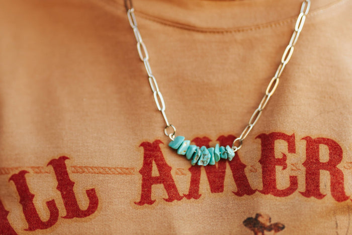 Turquoise Chips Paperclip Chain NecklaceTurquoiseOS