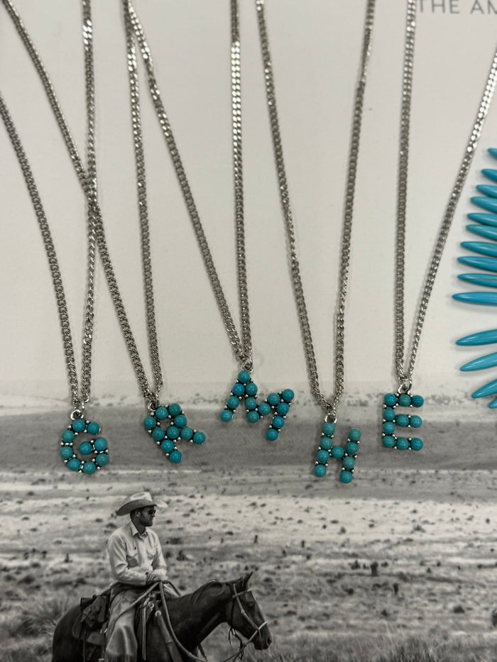 Turquoise Stone Initial NecklaceA