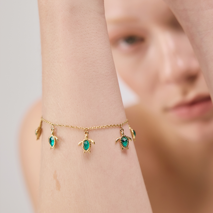 Turtle Armkette Aquamarine Gold