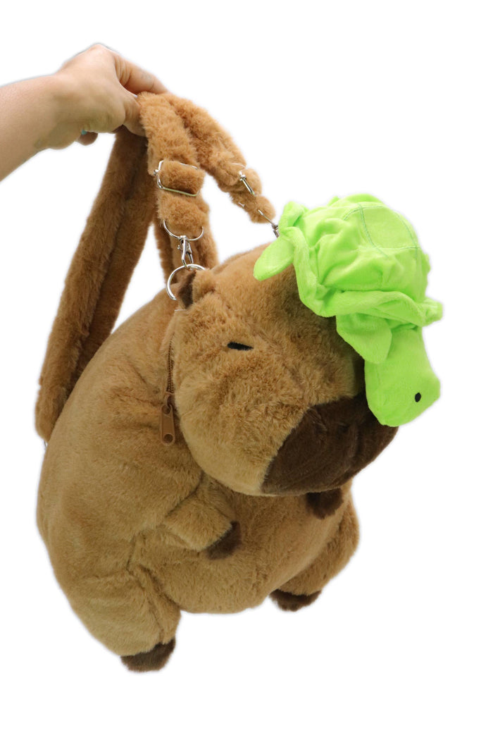 Turtle Capybara Fuzzy Stuffed Plush Backpack