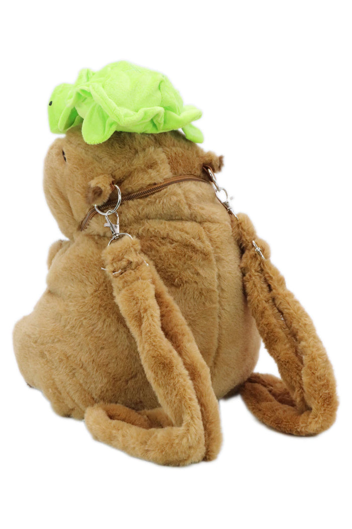 Turtle Capybara Fuzzy Stuffed Plush Backpack