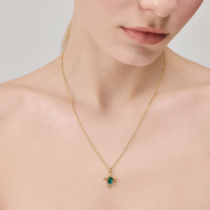 Turtle Mono Halskette Aquamarine Gold