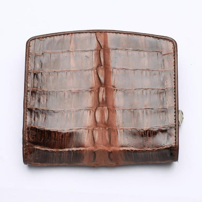 Back view of handcrafted exotic leather wallet highlighting natural texture