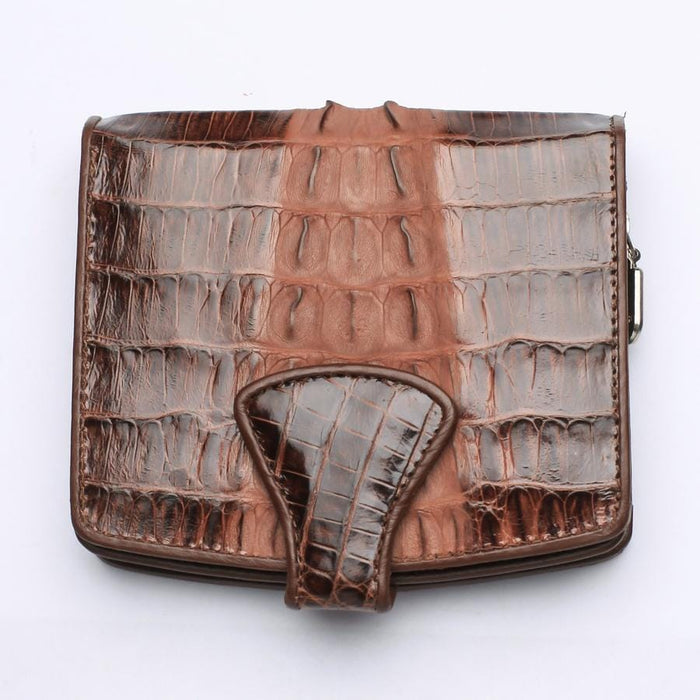Front view of Two-Tone Brown Crocodile Skin Women's Wallet showing unique scale pattern