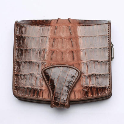 Front view of Two-Tone Brown Crocodile Skin Women's Wallet showing unique scale pattern