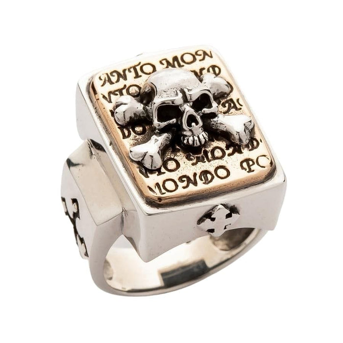 Detailed look at two-tone gothic ring craftsmanship