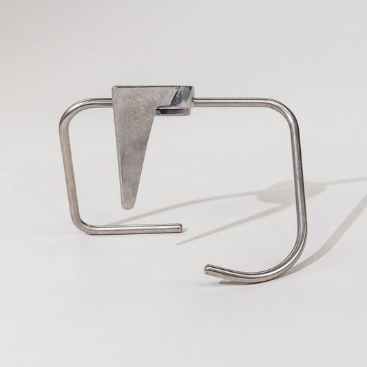 A dough hook designed for use with stand mixers, made of metal, displayed against a white background.