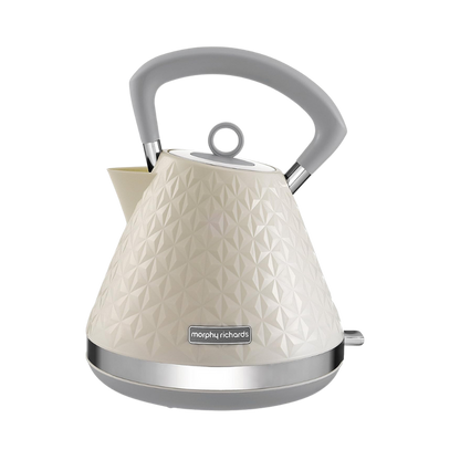 A cream-colored Vector Pyramid style electric kettle with a 3D patterned finish and a silver handle and spout cap.