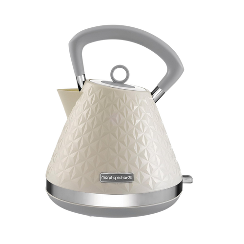 A cream-colored Vector Pyramid style electric kettle with a 3D patterned finish and a silver handle and spout cap.