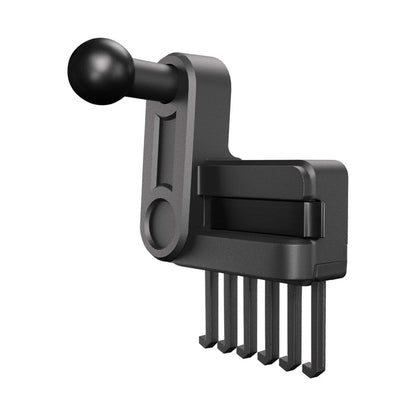 A black and gray mechanical device with a round knob handle and five parallel prongs extending downward, the Vent Mount for Tesla Model 3 2017-2022 and Model Y 2020-2023 offers a sleek, secure custom-fit air vent mount accessory for your vehicle.