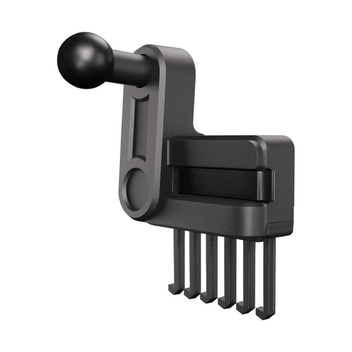 A black and gray mechanical device with a round knob handle and five parallel prongs extending downward, the Vent Mount for Tesla Model 3 2017-2022 and Model Y 2020-2023 offers a sleek, secure custom-fit air vent mount accessory for your vehicle.