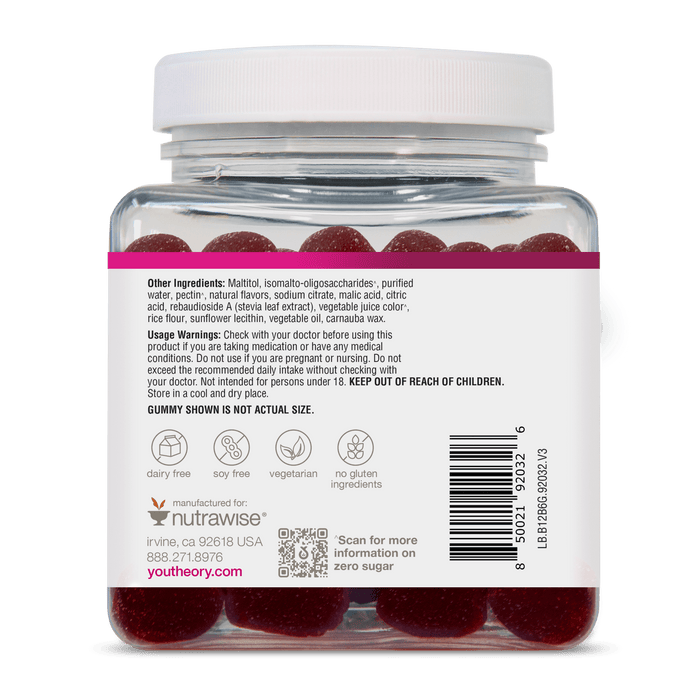 B12B6G.92032 Youtheory B12B6 Zero Sugar Gummies 60ct Product Image - Back