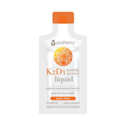 CTN.K2D3L.92030 Youtheory K2D3 Liquid Peach Flavor 12 ct Contents Image
