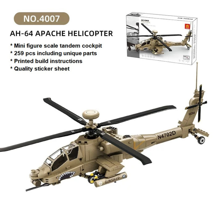Wange Bricks: Apache Attack Helicopter Aircraft AH-64  Brick Toy