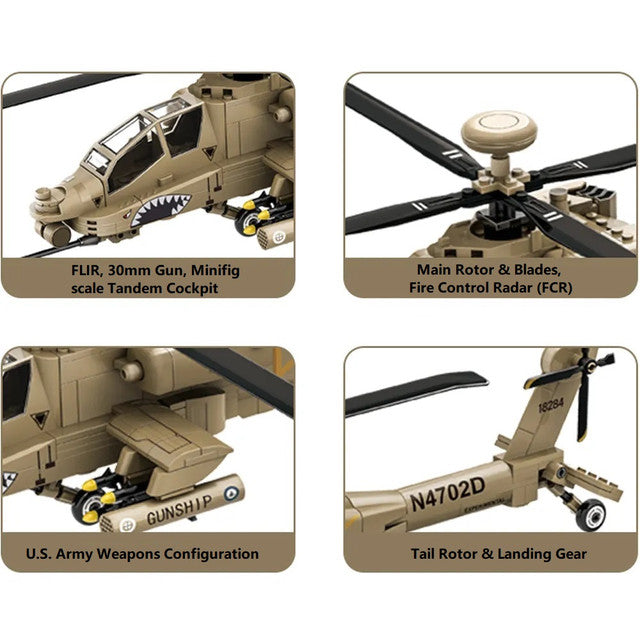 Wange Bricks: Apache Attack Helicopter Aircraft AH-64  Brick Toy