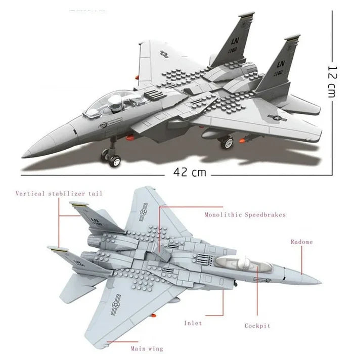 Wange Bricks: Military MOC F-15 Eagle Fighter Plane Aircraft Brick Toy