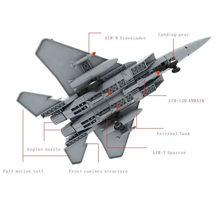 Wange Bricks: Military MOC F-15 Eagle Fighter Plane Aircraft Brick Toy