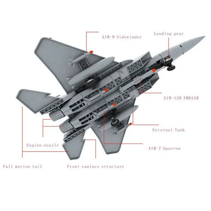 Wange Bricks: Military MOC F-15 Eagle Fighter Plane Aircraft Brick Toy