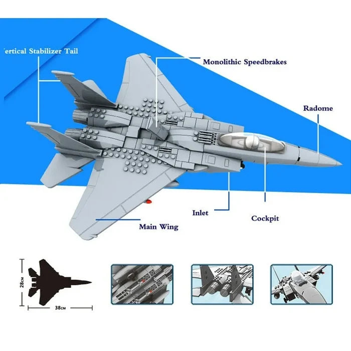 Wange Bricks: Military MOC F-15 Eagle Fighter Plane Aircraft Brick Toy