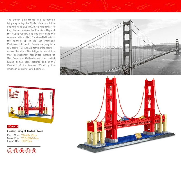 Wange Bricks: San Francisco - Golden Gate Bridge Building Bricks Modular Model Toy Figure