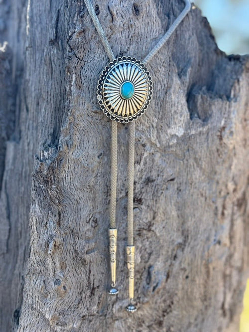 Western Concho Turquoise Bolo Necklace